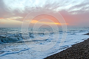 Amazing sunset on the seafront in Brighton beach, Brighton and Hove.