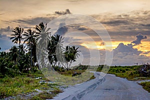 Amazing sunset sky at the tropical island Maamigili