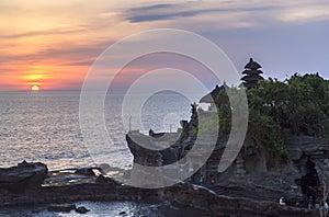 Amazing sunset at Tanah Lot temple in Bali Island