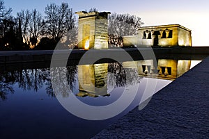 Amazing Sunset view of Temple of Debod in City of Madrid