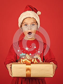 Amazing surprise. Merry Christmas and happy holidays. Winter holidays. Xmas gift shopping. Gift package. Small adorable