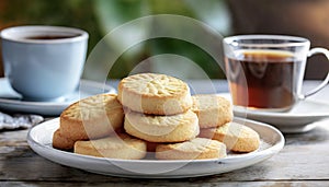 Amazing and Tasty Colorful Biscuits with Egg, Basket, Tea, Coffee