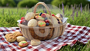 Amazing and Tasty Colorful Biscuits with Egg, Basket, Tea, Coffee