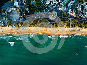 Amazing Top view sea beach landscape background,Summer sea waves crashing on sandy shore seascape background,High angle view ocean