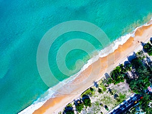 Amazing Top view sea beach landscape background,Summer sea waves crashing on sandy shore seascape background,High angle view ocean