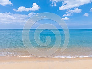 Amazing Top view sea beach landscape background,Summer sea waves crashing on sandy shore seascape background,Wide angle lens ocean