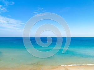 Amazing Top view sea beach landscape background,Summer sea waves crashing on sandy shore seascape background,High angle view ocean