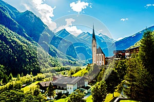 Amazing touristic alpine village with famous church. Summer view. Austria. Tyrol, Europe