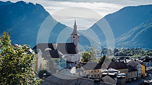 Amazing townview in Ebensee next to Traunsee lake in Salzkammergut, Austria.