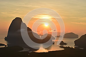 Amazing Travel and colorful viewpoint before sunrise at Samed Nang Chee, Unseen in Phang-nga, Thailand.