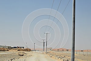 Amazing travel in the desert road in oman. vehicles.