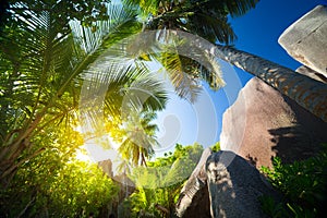 Amazing tropical beach Anse Source d`Argent with granite boulders on La Digue Island, Seychelles