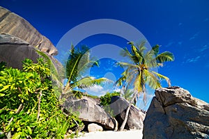 Amazing tropical beach Anse Source d`Argent with granite boulders on La Digue Island, Seychelles