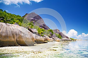 Amazing tropical beach Anse Source d`Argent with granite boulders on La Digue Island, Seychelles