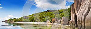 Amazing tropical beach Anse Source d`Argent with granite boulders on La Digue Island, Seychelles