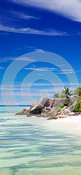 Amazing tropical beach Anse Source d`Argent with granite boulders on La Digue Island, Seychelles