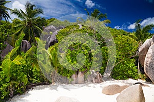 Amazing tropical beach Anse Source d`Argent with granite boulders on La Digue Island, Seychelles