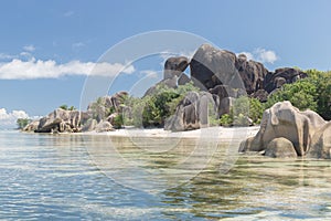 Amazing tropical beach Anse Source d`Argent with granite boulders on La Digue Island, Seychelles