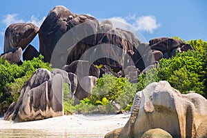 Amazing tropical beach Anse Source d`Argent with granite boulders on La Digue Island, Seychelles