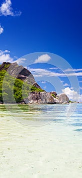 Amazing tropical beach Anse Source d`Argent with granite boulders on La Digue Island, Seychelles