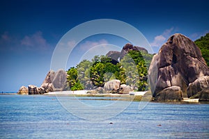 Amazing tropical beach Anse Source d`Argent with granite boulders on La Digue Island, Seychelles