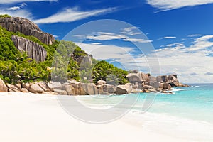 Amazing tropical beach with granite boulders on Grande Soeur Island, Seychelles