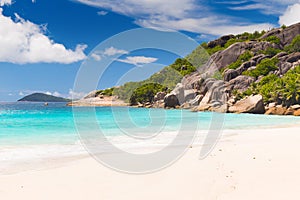 Amazing tropical beach with granite boulders on Grande Soeur Island, Seychelles