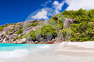 Amazing tropical beach with granite boulders on Grande Soeur Island, Seychelles