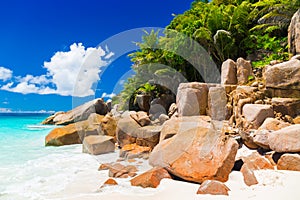 Amazing tropical beach with granite boulders on Grande Soeur Island, Seychelles photo