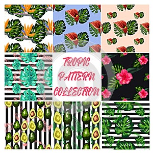 Amazing tropical pattern. intricate Palms and hibiscus, botanical
