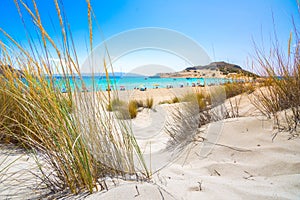 Amazing tropical sandy beach of Simos on Elafonissos island, Peloponnese.