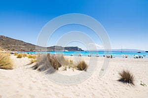 Amazing tropical sandy beach of Simos on Elafonissos island, Peloponnese.