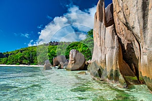 Amazing tropical vegetation and ocean in La Digue, Seychelles