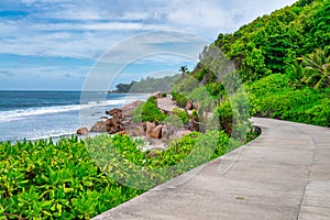 Amazing tropical vegetation and ocean in La Digue, Seychelles