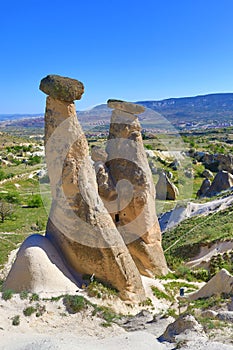 Amazing Twin Fairy Chimneys Cappadocia landscape Turkey