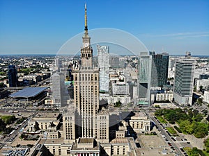 Amazing view from above. The capital of Poland. Great Warsaw. city center and surrondings. Aerial photo created by drone. Palace