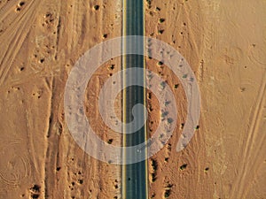 Amazing view from above on the huge, red, hot and very beautiful desert Wadi Rum. Kingdom of Jordan , Arab country in Western Asia