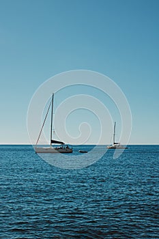 Amazing view of the Adriatic sea and a boats near Lokrum island. Travel destination in Croatia