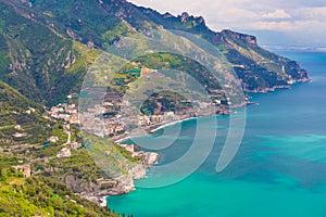 Amazing view of Amalfi coast and town of Maiori from Ravello village, Campania region, South of Italy photo