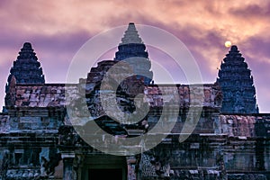 Amazing view of Angkor Wat temple at sunrise. The temple complex Angkor Wat in Cambodia is the largest religious monument in the