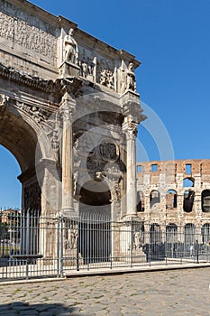 Amazing view of Arch of Constantine near Colosseum in city of Rome, Italy