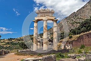 Amazing view Athena Pronaia Sanctuary at Ancient Greek archaeological site of Delphi, Greece photo