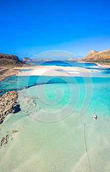 Amazing view of Balos Lagoon with magical turquoise waters, Chania, Crete.