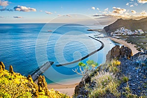 Amazing view of beach las Teresitas with yellow sand. Location: