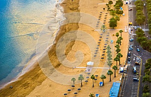 Amazing view of beach las Teresitas with yellow sand. Location: