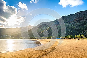 Amazing view of beach las Teresitas with yellow sand. Location: