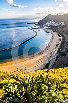 Amazing view of beach las Teresitas with yellow sand. Location: