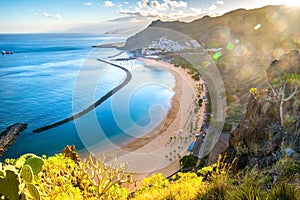 Amazing view of beach las Teresitas with yellow sand. Location: Santa Cruz de Tenerife, Tenerife, Canary Islands. Artistic picture