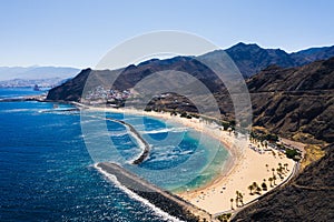 Amazing view of beach las Teresitas with yellow sand. Location: Santa Cruz de Tenerife, Tenerife, Canary Islands. Artistic picture