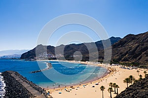 Amazing view of beach las Teresitas with yellow sand. Location: Santa Cruz de Tenerife, Tenerife, Canary Islands. Artistic picture